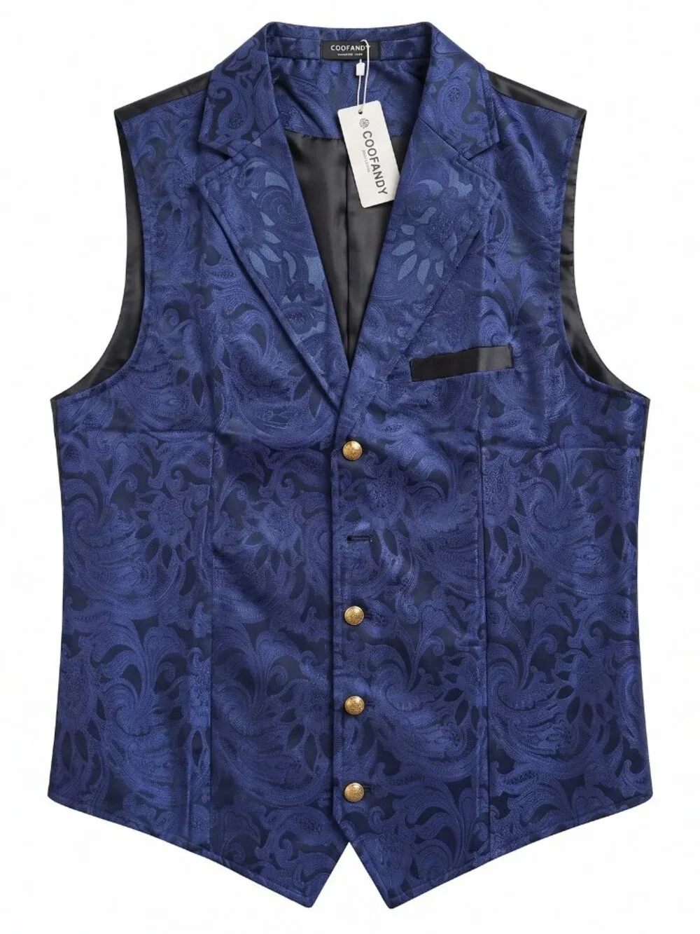 COOFANDY Men's Paisley Tuxedo Formal Vest Slim Fit V-Neck Size S - Navy Blue NWT